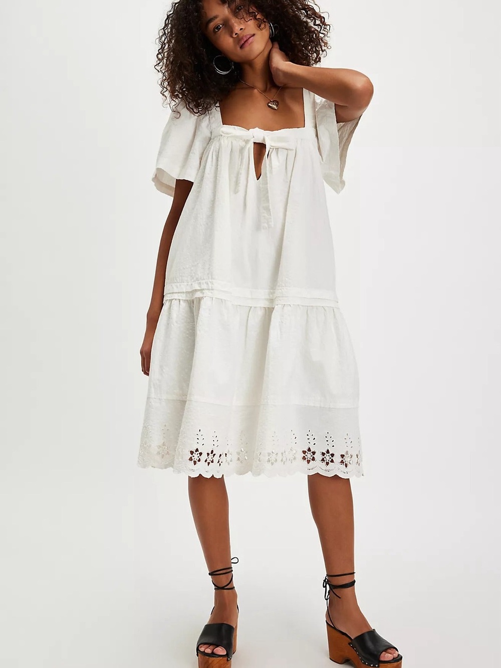 Free People White Eyelet Tie-Front Midi Dress Baldwin